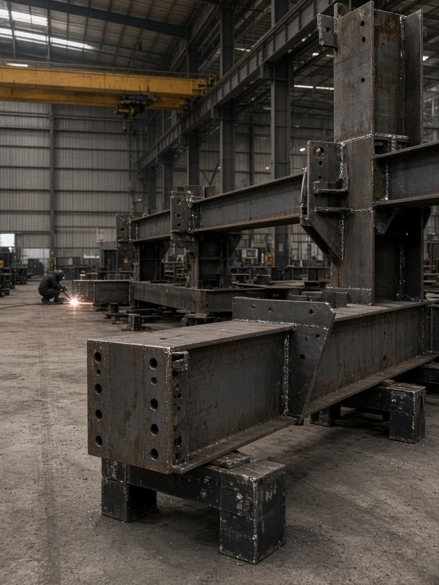 Structural steel fabrication in the workshop